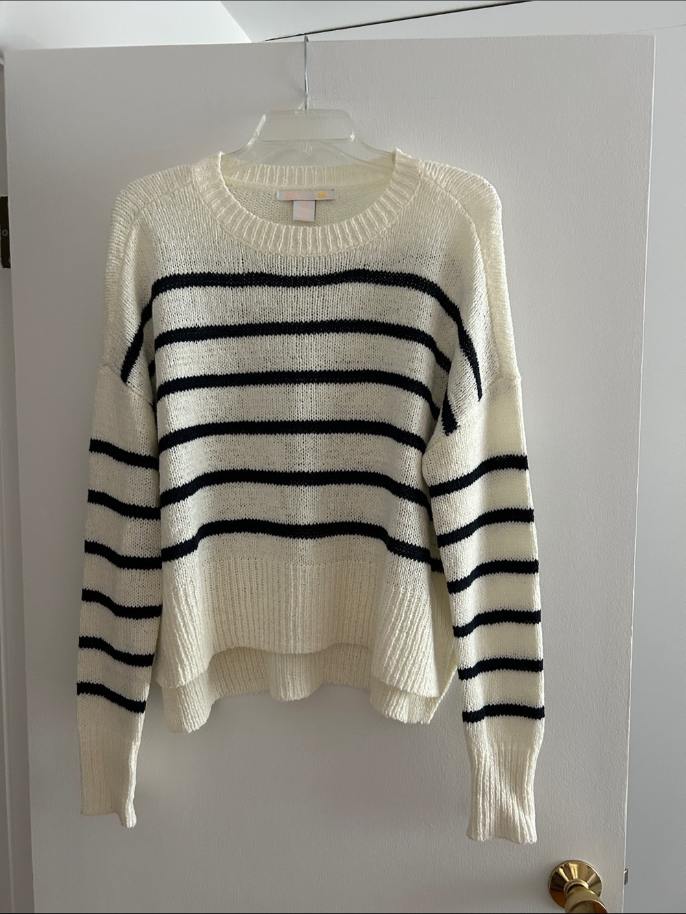 C&C California Cream & Navy Striped Crewneck Sweater